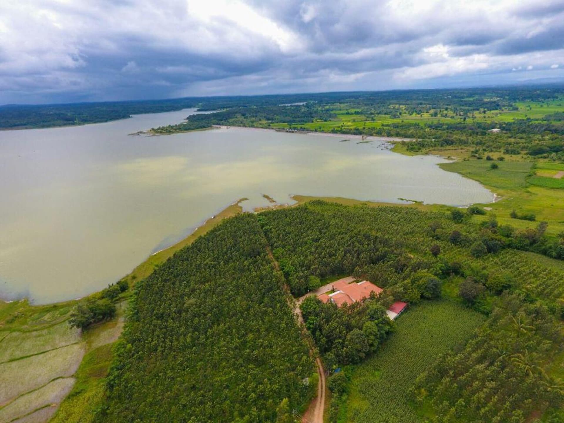 Aerial view of the lakeside resort